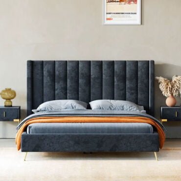 Vertical Lined Headboard Bed Frame