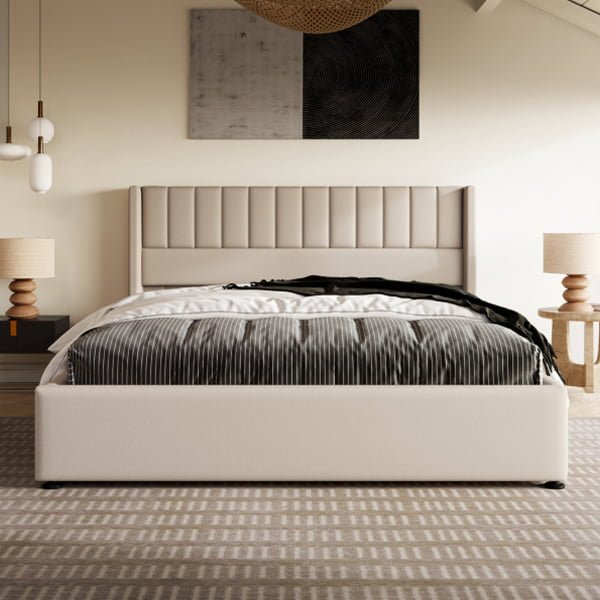 Beige Upholstered Bed - Deluxe Furniture