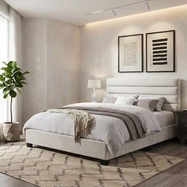 Beige Lined Headboard Bed2