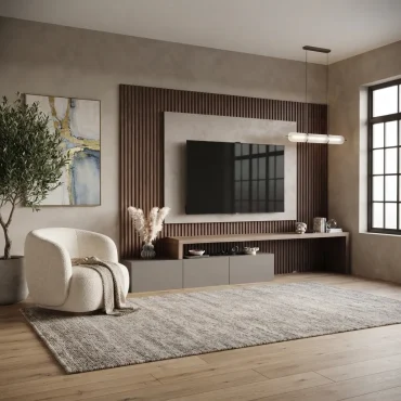 The Aadiel Modern Slatted TV Wall Unit