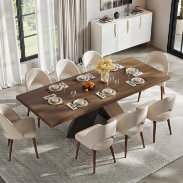 8 Chairs Modern Pedestal Base Dining Table