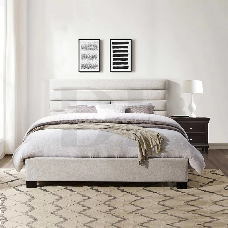 Beige Lined Headboard Bed 1 Beige Lined Headboard Bed