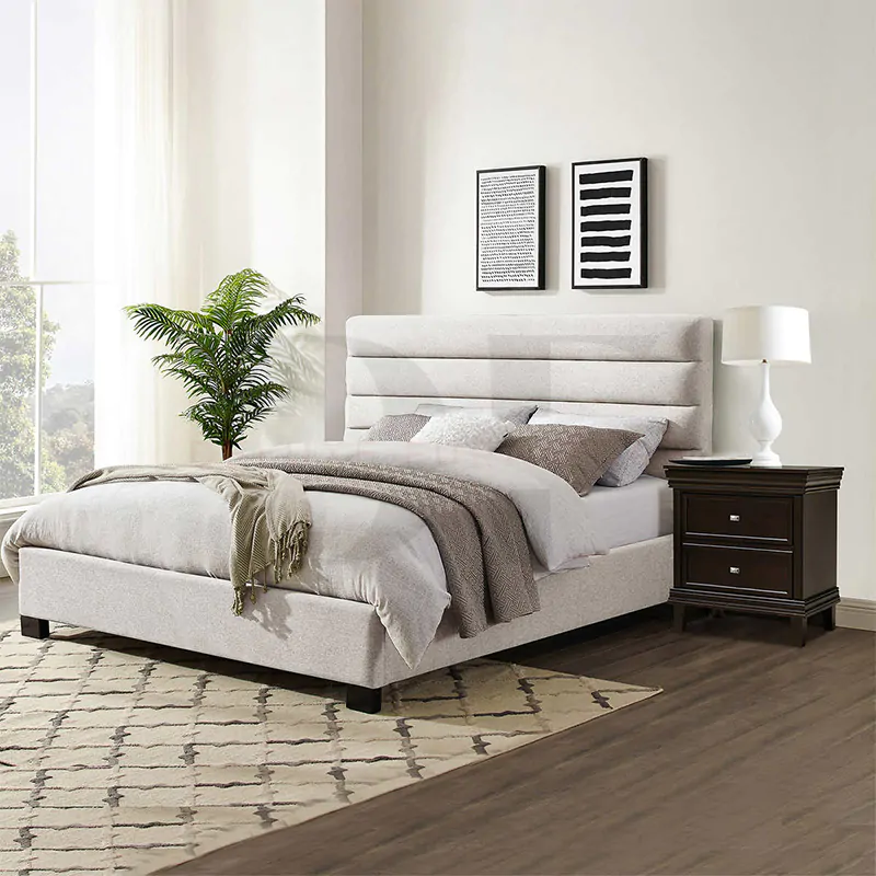 Beige Lined Headboard Bed 4 Beige Lined Headboard Bed - Image 4