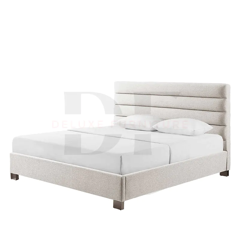 Beige Lined Headboard Bed 3 Beige Lined Headboard Bed - Image 3