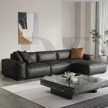 Black Leather Sectional Sofa - BERLIN