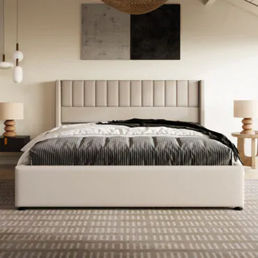 Beige Upholstered Bed