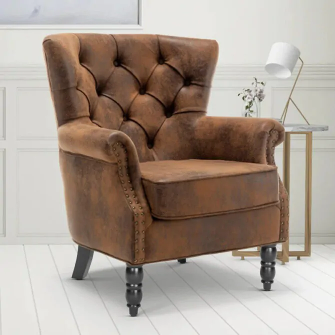 winged upholstered armchair