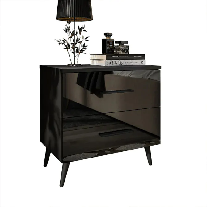 Glossy Black Nightstand 1